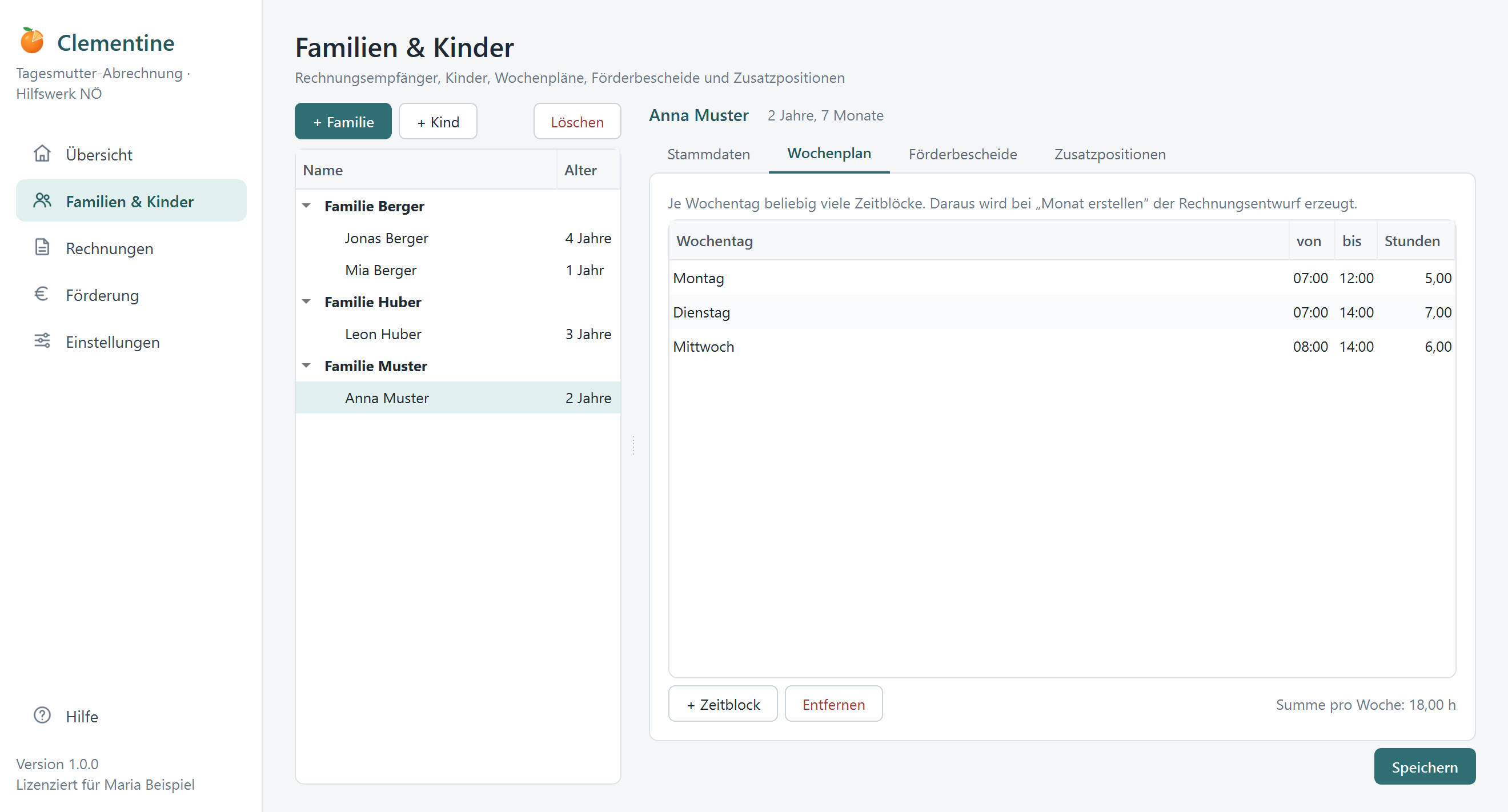 Familien und Kinder mit Wochenplan